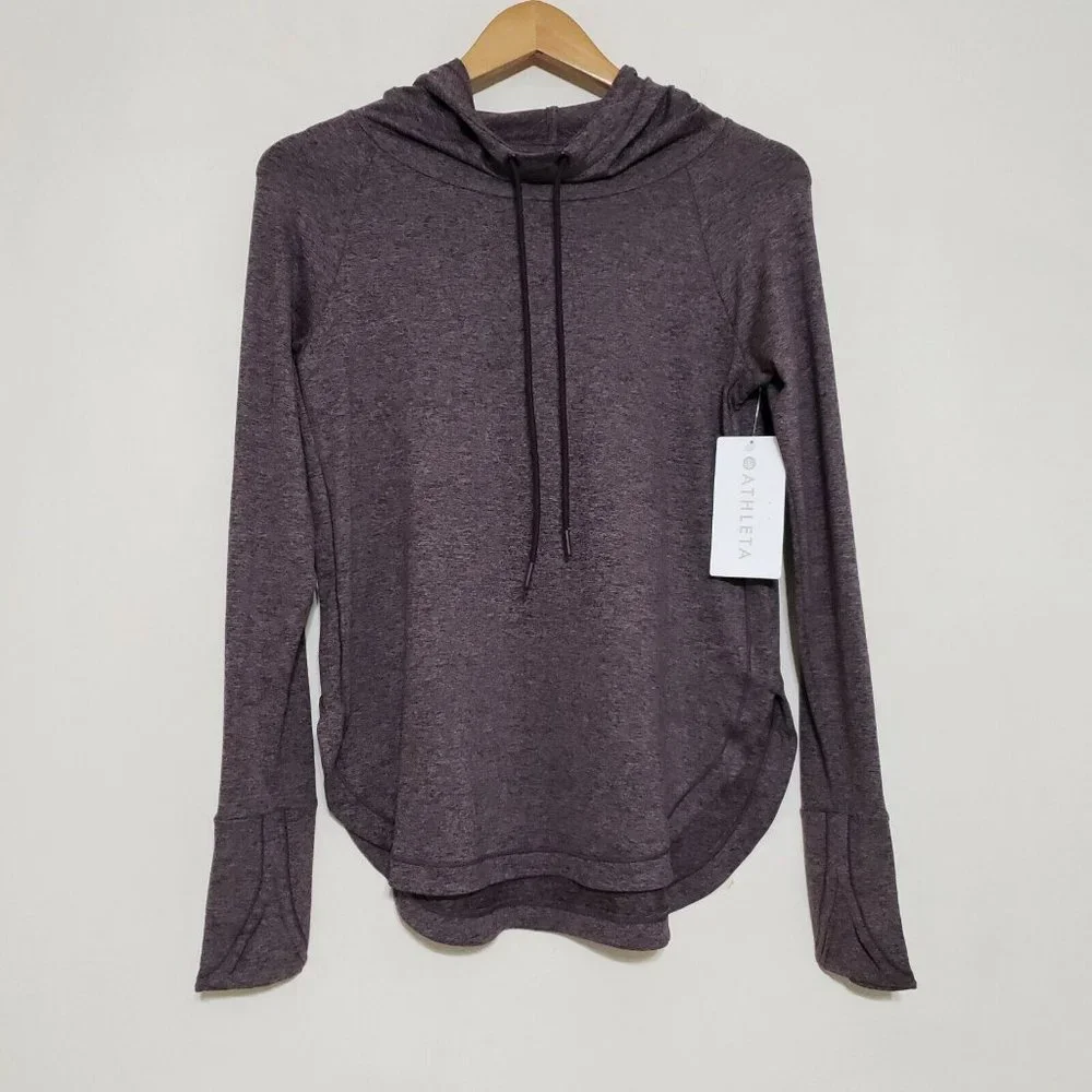 Athleta Uptempo Hoodie Sweatshirt Aubergine Heathered Purple NWT - Picture 6 of 14